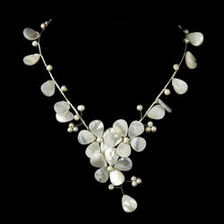 Silver Ivory Stone & Pearl Floral Necklace