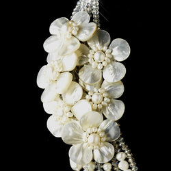 Silver Ivory Pearl & Austrian Crystal Flower Necklace & Earrings Bridal Jewelry Set