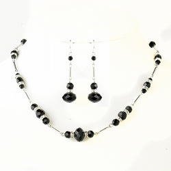 Crystal & Clear Rhinestone Necklace & Earrings - Silver Amethyst or Silver Black
