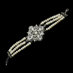 Antique Silver Ivory Freshwater Pearl & Swarovski Crystal Bracelet